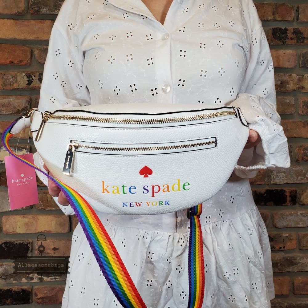 NWT Kate Spade AUTHENTIC Leila Belt Bag Pride RAINBOW white Multi RED Fanny BLUE
